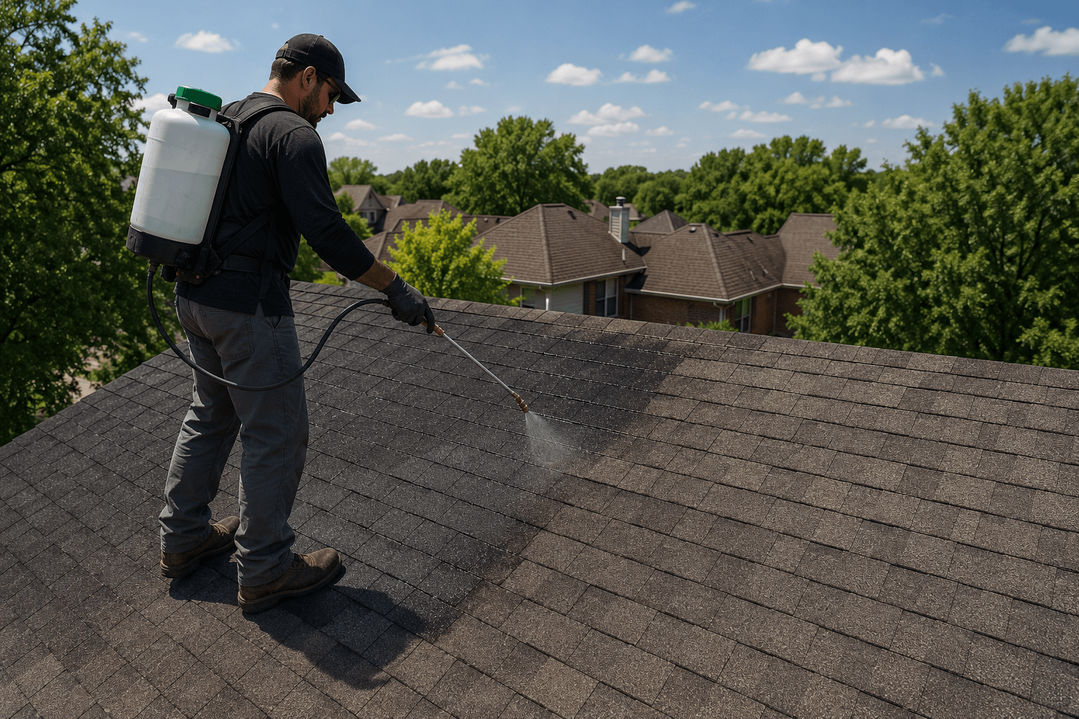 roofer installs shingle serum by the attic depot